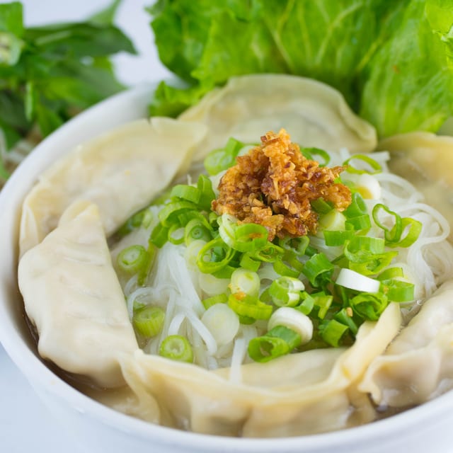 26. Chicken Dumplings Rice or Egg Noodle Soup.