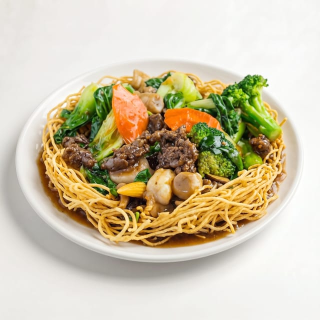 94. Combination Crispy Chow Mein (Shrimp, Beef, Chicken).