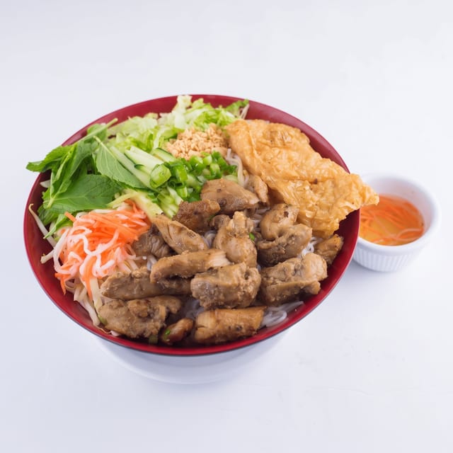 72. Grilled Chicken & Shrimp Wrapped on Vermicelli.