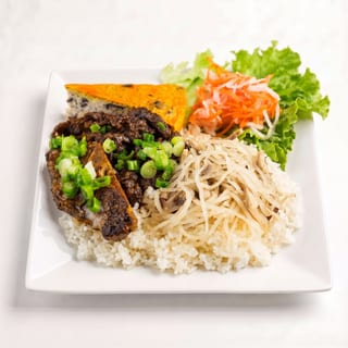 58. House Special on Broken Rice Plate (Pork Chop, Beef, Shredded Pork, Baked Egg Loaf & Shrimp Wrapped)