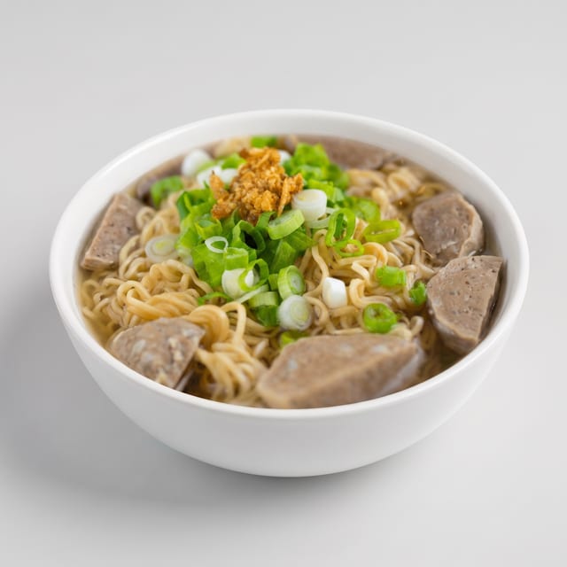 Street Style Meat Balls Fried Noodle Soup.