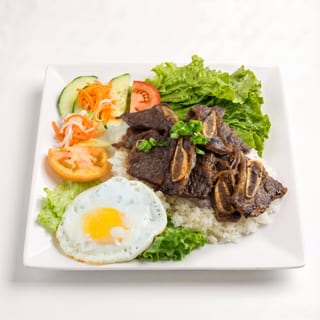 45. Korean BBQ Ribs & Fried Egg on Broken Rice Plate