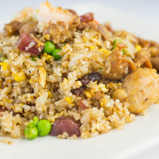 99. Yang Chow Fried Rice (Chicken, Pork, Shrimp, Chinese Sausage).